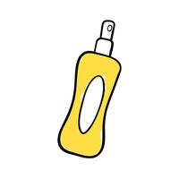 Bottle with sunscreen spray. Simple icon in hand drawn style. Element for summer design. Essentials for sunbathing on the beach. vector