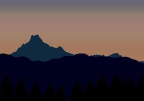 panoramic view of mountains and pine forests. Illustrated in a flat style. vector