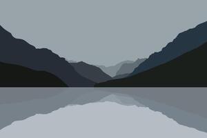 hermosa lago paisaje. ilustración en plano estilo. vector