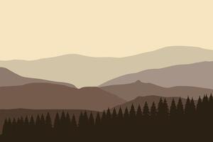 panorámico ver de montañas y pino bosques ilustrado en un plano estilo. vector