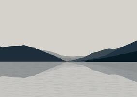 Lake landscape with mountains. Illustration in flat style.the vector