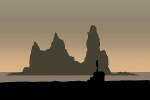 A panoramic view of the cliffs by the beach. Illustrated in flat style. vector