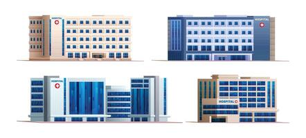 Set of hospital buildings. Cartoon illustration isolated on white background vector