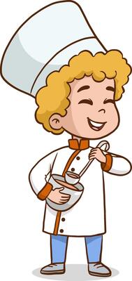 illustration of child cooks. Cartoon mascots in various dynamic poses. People boy and girl chef in white hats, illustration