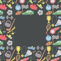 Seamless sport frame. Background with sports icons. Doodle sport illustration vector