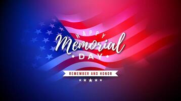 Memorial Day of the USA Design Template with Typography Lettering on American Flag Background. National Patriotic Celebration Illustration for Banner, Greeting Card or Holiday Poster. vector
