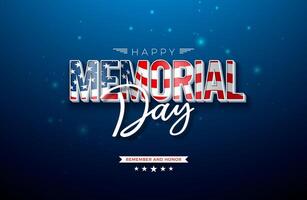Memorial Day of the USA Design Template with American Flag in 3d Lettering on Blue Background. National Patriotic Celebration Illustration for Banner, Flyer, Greeting Card or Holiday Poster. vector