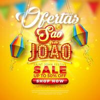 Festa Junina Sale Promotional Business Illustration with Paper Lantern and Light Bulb Billboard on Yellow Background. Special Offer Illustration for Coupon, Voucher, Banner, Flyer, Poster vector