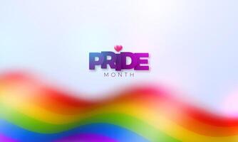 Happy Pride Month LGBTQ Illustration with Pink Heart and Blurred Rainbow Flag Pattern on Dark Blue Background. June Love is Love Human Rights or Diversity Concept. LGBT Event Banner Design for vector