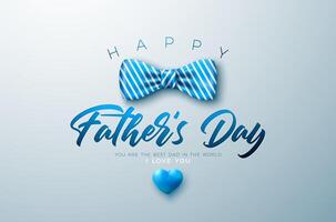 Happy Father's Day Greeting Card Design with Striped Bow Tie and Typography Lettering on Light Background. Fathers Day Celebration Illustration for Best Dad. Template for Banner, Flyer or vector