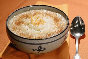 Rice Pudding with cinnamon powder, delicious Brazilian sweet photo