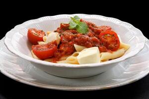 penne with fresh tomato sauce and mozzarella photo