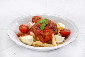 penne with fresh tomato sauce and mozzarella photo