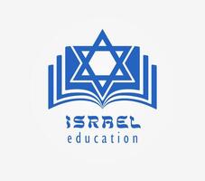 Israel educational logo concept. Smartphone app creative icon. Open blue book with David star. Digital Torah symbol. Isolated elements. Educational sign. School logotype template. Social media banner. vector