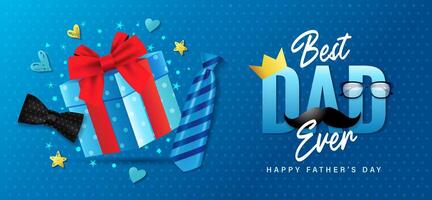 Best Dad Ever, Happy Father's Day greeting card concept with 3D elements vector
