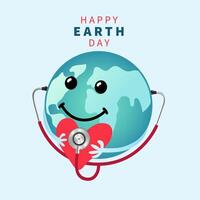 Happy Earth Day social media banner with crearive planet character vector