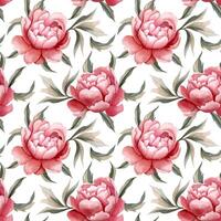 Seamless background with watercolor peonies. Watercolor botanical seamless pattern vector