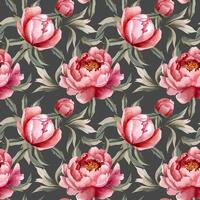 Seamless pattern with watercolor peonies on dark background. Watercolor botanical background vector