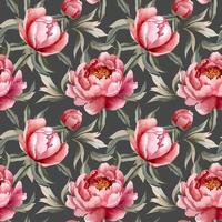 Seamless pattern with watercolor peonies on dark background. Watercolor botanical background vector