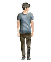 Man standing in a watercolor style. Young pretty guy watercolor sketch. illustration vector