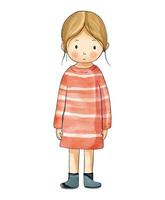 Watercolor baby girl standing. Watercolor girl. Cute baby vector