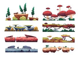 Cartoon game level surface. Ground and floor asset for game UI, sand, grass, dirt, swamp, lava, stone, ice, snow, water. environment asset vector