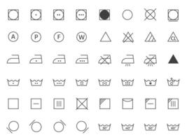 Laundry instruction line icons. Washing and cleaning symbols, clothes care instruction, textile cleaning guideline flat style. isolated set vector