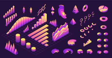 Isometric futuristic data graphic. Abstract pyramid chart with progress steps, modern infographic design elements. isolated collection vector