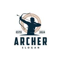 Archer logo silhouette warrior archery simple design bow and arrow template illustration vector