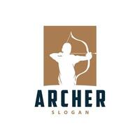 Archer logo silhouette warrior archery simple design bow and arrow template illustration vector