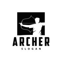 Archer logo silhouette warrior archery simple design bow and arrow template illustration vector