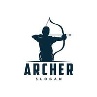 Archer logo silhouette warrior archery simple design bow and arrow template illustration vector