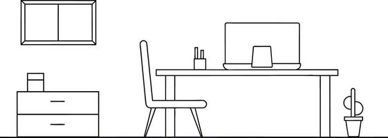 a drawing of a home office with a desk, chair, and a computer vector