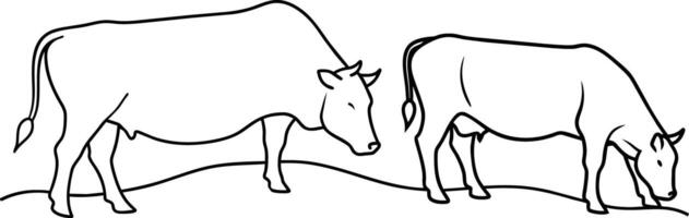 two cows are standing in a line on a white background vector