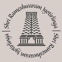 Rameshwaram jyotirlinga temple 2d icon with lettering. vector