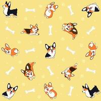 seamless pattern with corgi dogs and bones vector