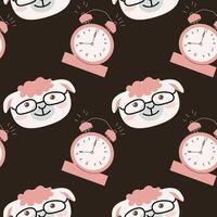 Cute school pattern with alarm and sheep lamb vector