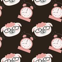 Cute school pattern with alarm and sheep lamb vector