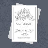 Line Art Roses Wedding Invitation template, Outline Rose Flowers Minimalist Wedding Stationery vector