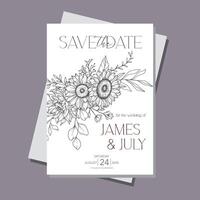 Line Art Sunflowers Wedding Invitation template, Outline Sunflowers Minimalist Wedding Stationery, Sunflowers Wedding vector