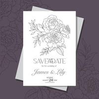 Line Art Roses Wedding Invitation template, Outline Rose Flowers Minimalist Wedding Stationery vector