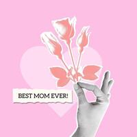 Mother's day design of halftone hand holding rose flower vector