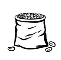 Sack or package with soybean, bean or coffee grains, outline illustration. vector