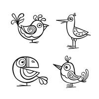 set of outline bird coloring pages outline, illustration hand drawn vector