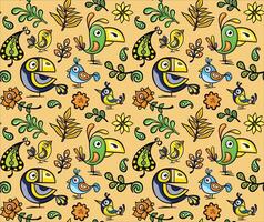 Seamless pattern with toucan and cockatoo birds, illustration hand drawn vector