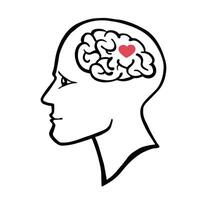 Mental health symbol, heart in brain cartoon illustration vector