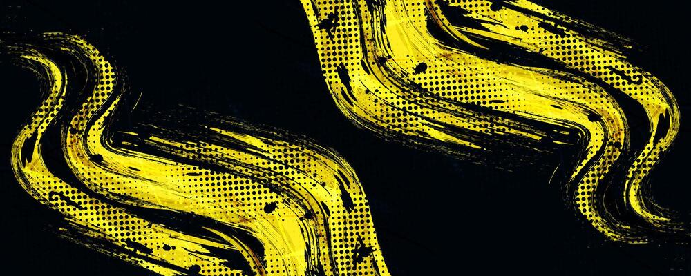 Abstract Black and Yellow Dirty Grunge Background with Halftone Effect. Sports Background with Brush Stroke Illustration