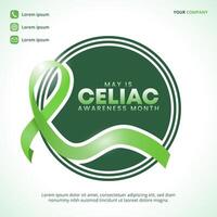 Celiac Awareness Month background with a green ribbon vector