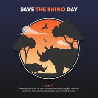 Save The Rhino Day background with silhouette of rhinos vector