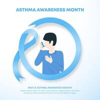 Asthma Awareness Month background with a person with asthma and a ribbon vector